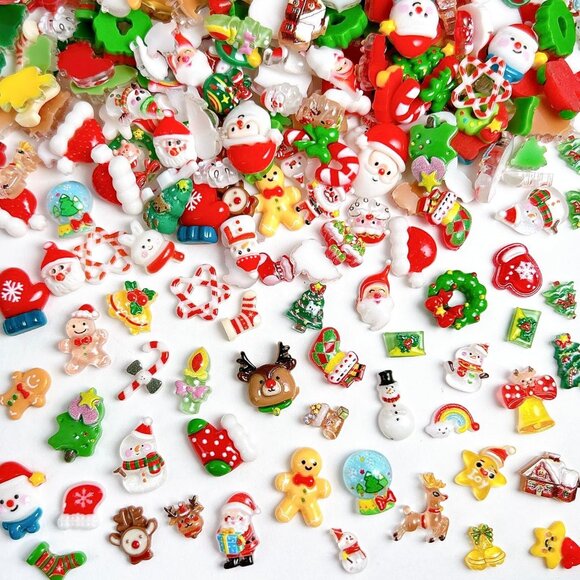 100Pcs Christmas Nail Charms, 3D Resin Gingerbread, Santa & Xmas Tree Decoration - Picture 1 of 6